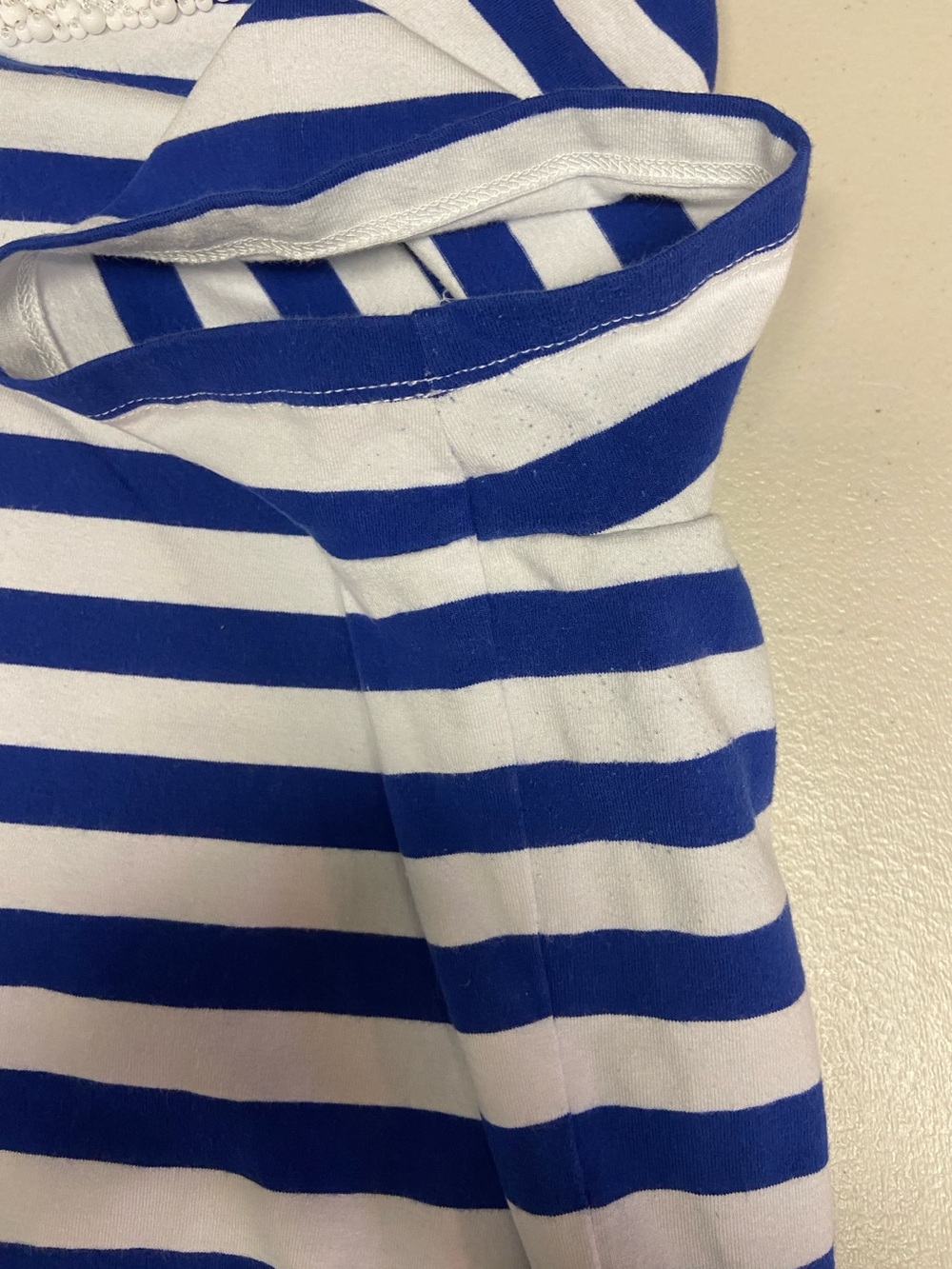 Talbots White and Royal Blue Striped Short Sleeve Top with Beaded Collar - Picture 6 of 7